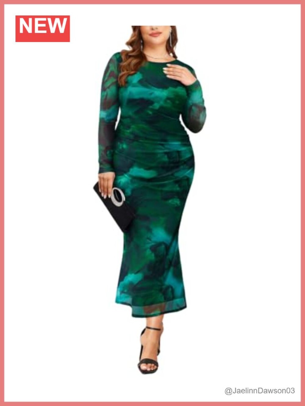 TIYOMI Women's Plus Size Bodycon Dress Long Sleeve Mesh Crew Neck Party Maxi